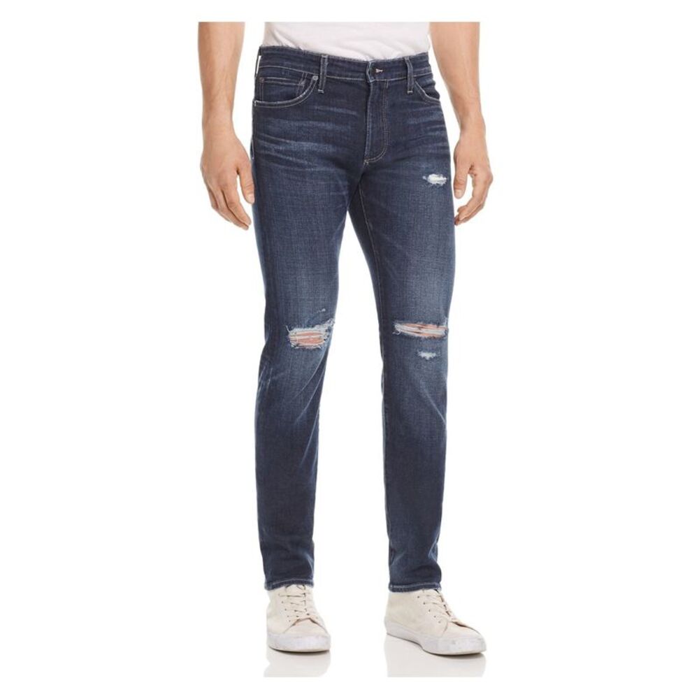 SMN DENIM Mens Navy Tapered, Slim Fit Cotton Blend Denim Jeans 28